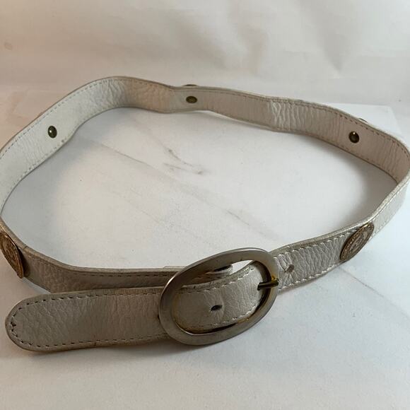 Sepcoeur leather belt cream color with medallions - Picture 1 of 6